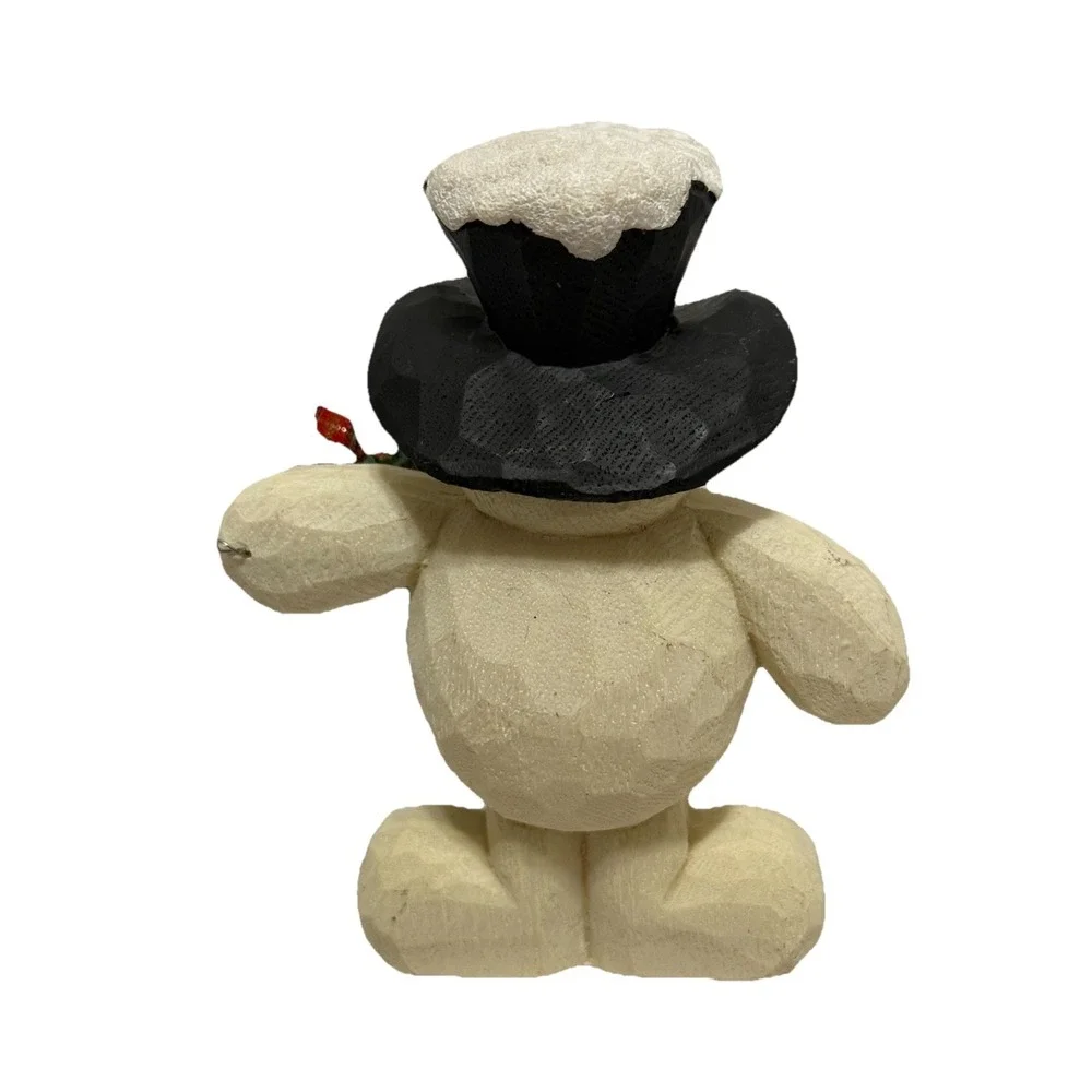 Chunky Snowman With Wreath Faux Wood Carving Resin 5